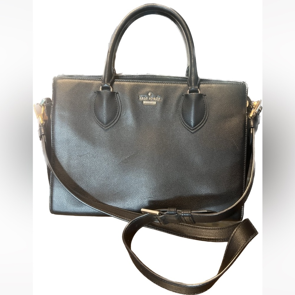 Kate Spade Satchel purse black leather with suede EUC